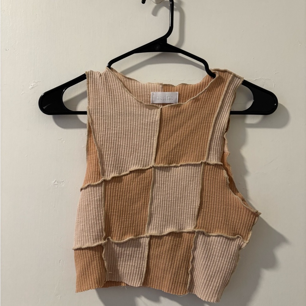 Patchwork Tan Crop Top - Picture 2 of 2
